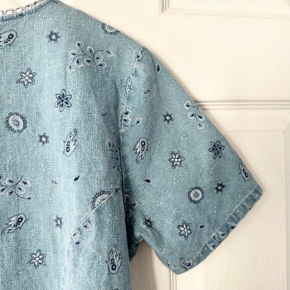 Requirements Vintage Y2K Denim Paisley Eyelet Lace Trim Bustier Button Top M - Picture 9 of 9